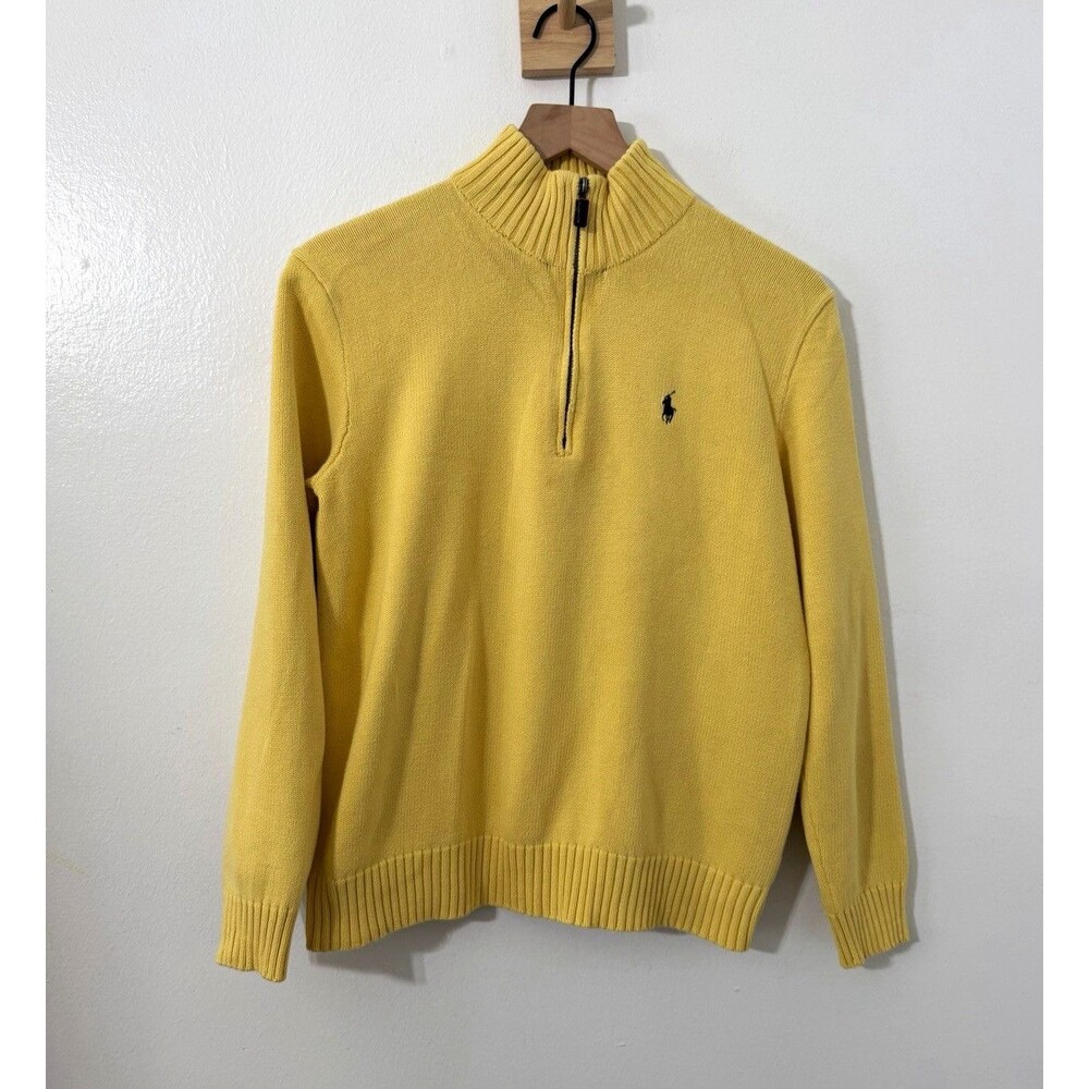 Polo Ralph Lauren Men’s Knit Cotton 1/4 Zip Mock Neck Sweater Yellow Sz S Pony